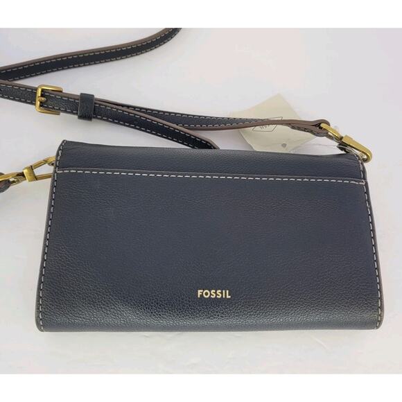 Fossil Women's Jori Wallet On Chain Black Crossbody SHB3155001 Flap Leather Club - Picture 7 of 11